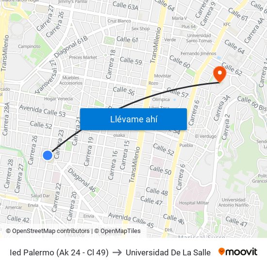 Ied Palermo (Ak 24 - Cl 49) to Universidad De La Salle map