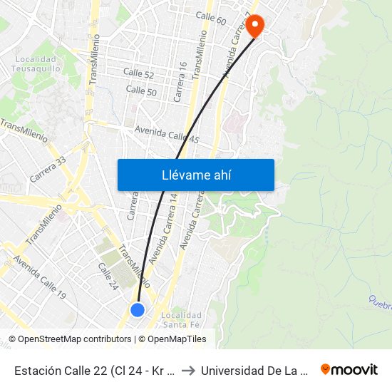 Estación Calle 22 (Cl 24 - Kr 13a) to Universidad De La Salle map