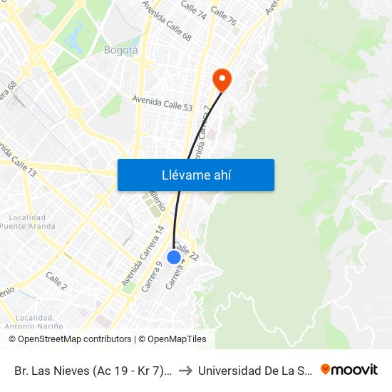 Br. Las Nieves (Ac 19 - Kr 7) (A) to Universidad De La Salle map