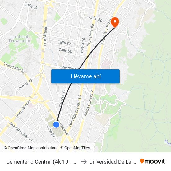 Cementerio Central (Ak 19 - Ac 26) to Universidad De La Salle map