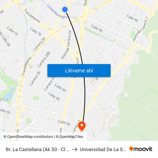 Br. La Castellana (Ak 50 - Cl 91) to Universidad De La Salle map