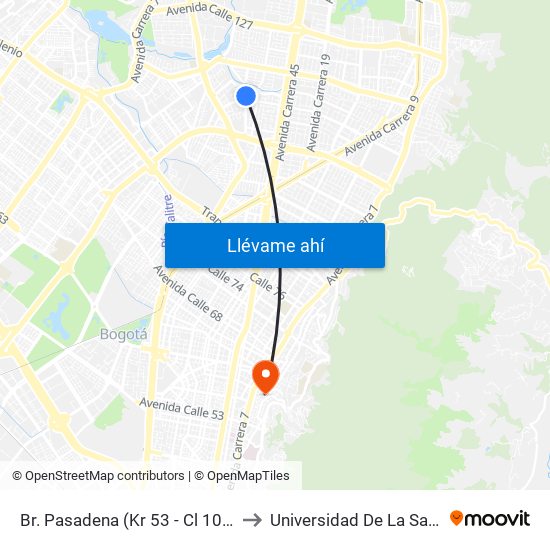 Br. Pasadena (Kr 53 - Cl 107) to Universidad De La Salle map