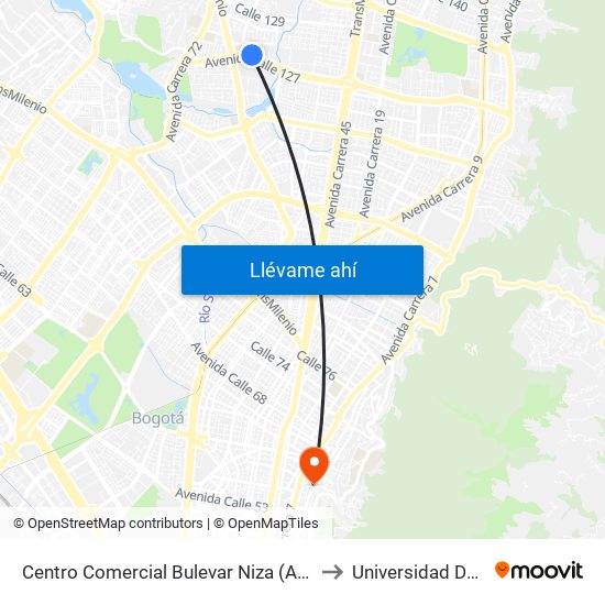 Centro Comercial Bulevar Niza (Ac 127 - Av. Villas) to Universidad De La Salle map