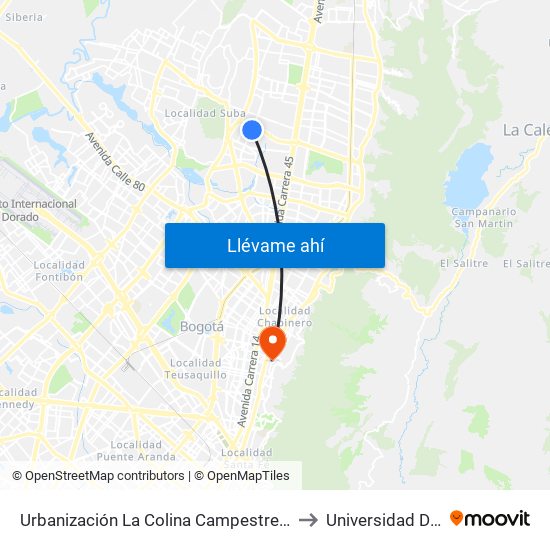 Urbanización La Colina Campestre (Av. Villas - Ac 134) to Universidad De La Salle map
