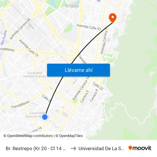 Br. Restrepo (Kr 20 - Cl 14 Sur) to Universidad De La Salle map