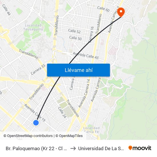 Br. Paloquemao (Kr 22 - Cl 18) to Universidad De La Salle map