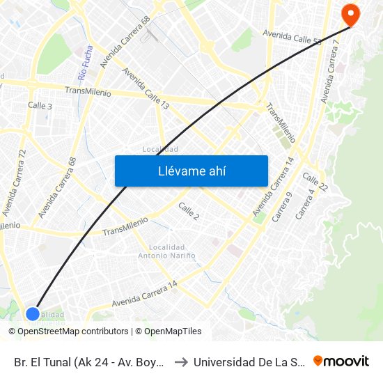 Br. El Tunal (Ak 24 - Av. Boyacá) to Universidad De La Salle map