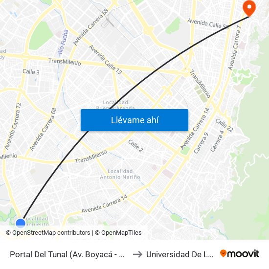 Portal Del Tunal (Av. Boyacá - Ak 24) (A) to Universidad De La Salle map