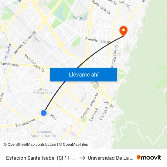 Estación Santa Isabel (Cl 1f - Kr 31) to Universidad De La Salle map