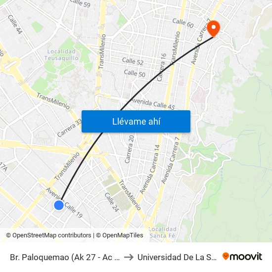 Br. Paloquemao (Ak 27 - Ac 19) to Universidad De La Salle map