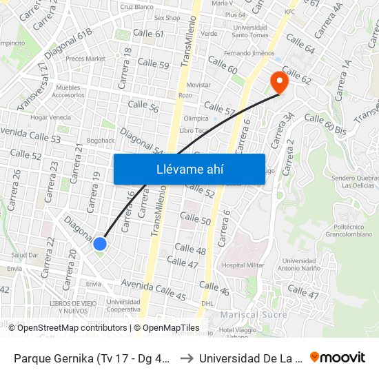 Parque Gernika (Tv 17 - Dg 46a) (A) to Universidad De La Salle map