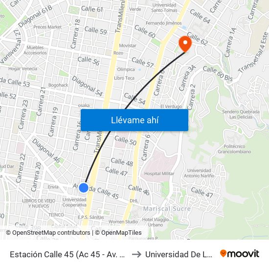 Estación Calle 45 (Ac 45 - Av. Caracas) to Universidad De La Salle map