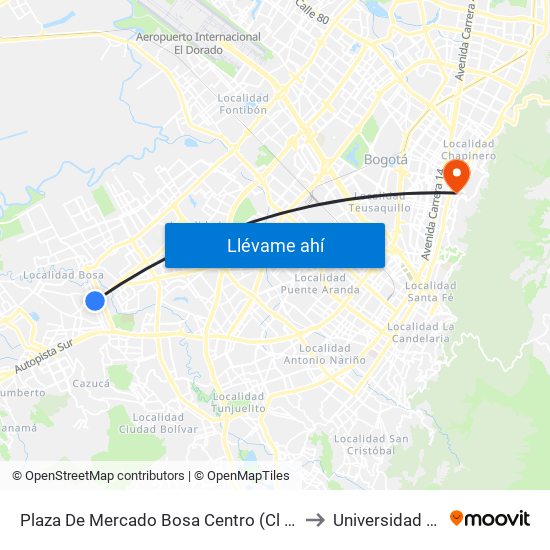 Plaza De Mercado Bosa Centro (Cl 63 Sur - Av. A. Mejía) (B) to Universidad De La Salle map