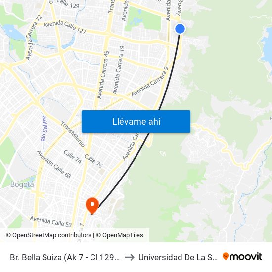 Br. Bella Suiza (Ak 7 - Cl 129) (A) to Universidad De La Salle map