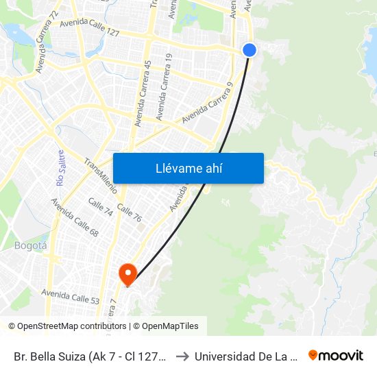 Br. Bella Suiza (Ak 7 - Cl 127a) (A) to Universidad De La Salle map