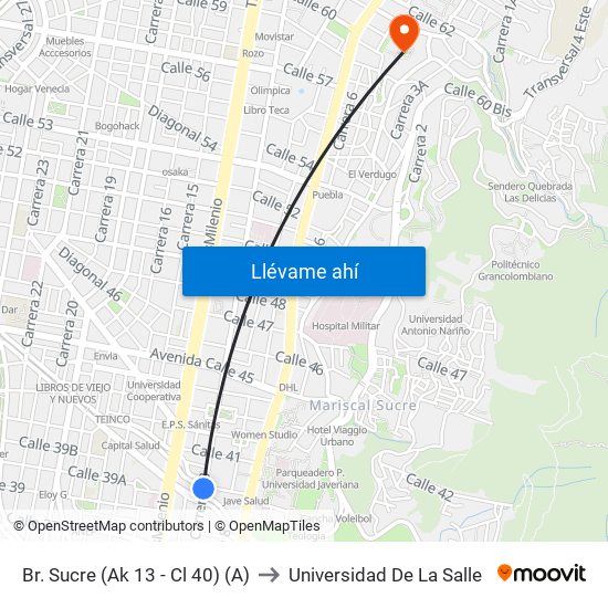 Br. Sucre (Ak 13 - Cl 40) (A) to Universidad De La Salle map