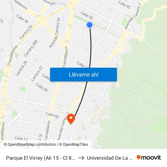 Parque El Virrey (Ak 15 - Cl 87) (A) to Universidad De La Salle map