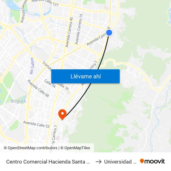 Centro Comercial Hacienda Santa Bárbara (Ak 7 - Cl 114) (A) to Universidad De La Salle map