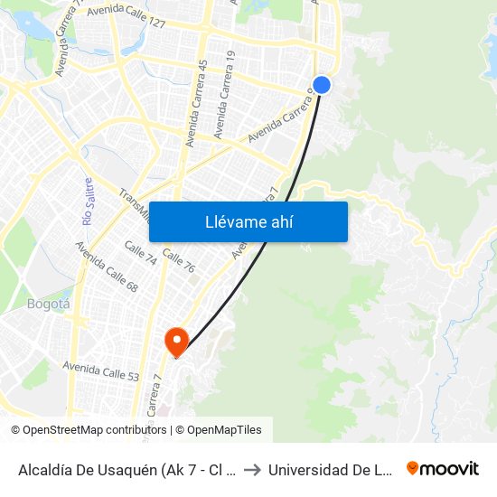 Alcaldía De Usaquén (Ak 7 - Cl 119) (A) to Universidad De La Salle map