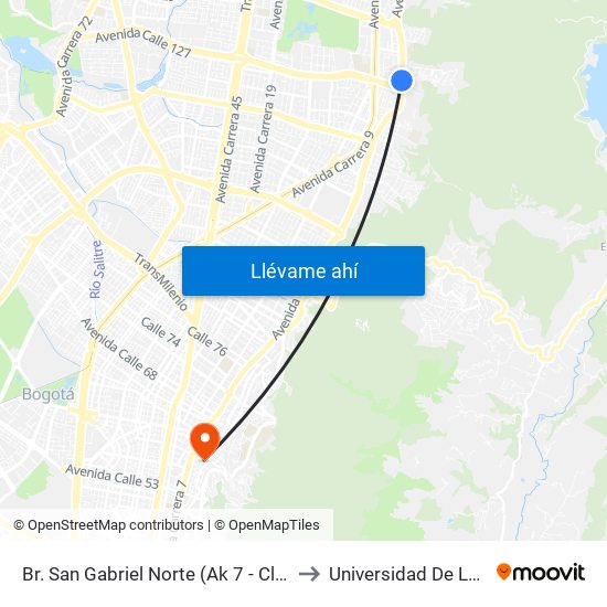 Br. San Gabriel Norte (Ak 7 - Cl 127) (A) to Universidad De La Salle map