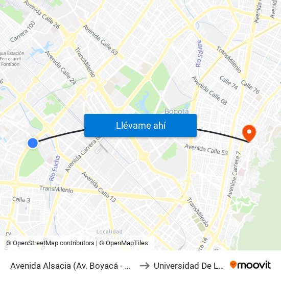 Avenida Alsacia (Av. Boyacá - Cl 11a) (A) to Universidad De La Salle map