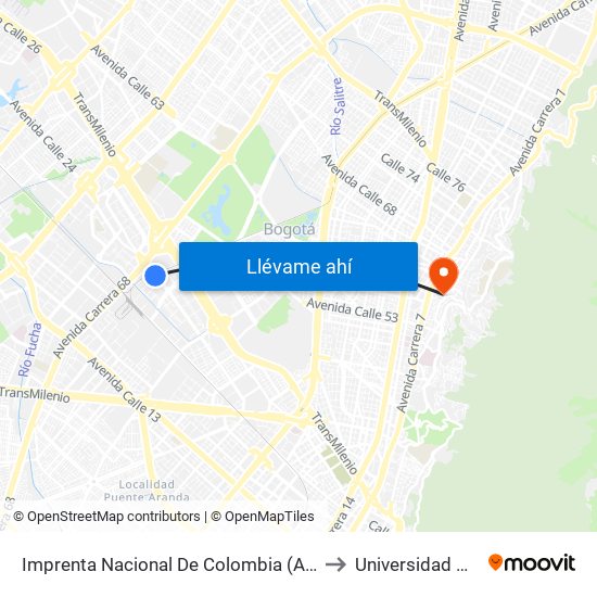 Imprenta Nacional De Colombia (Av. Esperanza - Kr 65) to Universidad De La Salle map