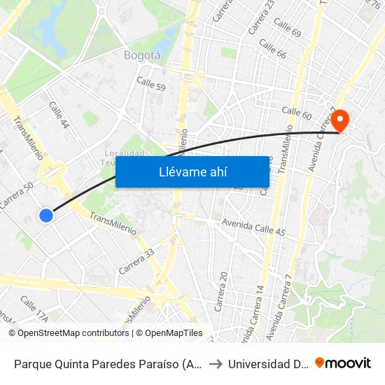 Parque Quinta Paredes Paraíso (Av. Esperanza - Kr 44) to Universidad De La Salle map