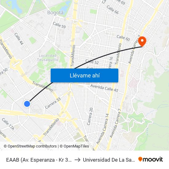 EAAB (Av. Esperanza - Kr 37) to Universidad De La Salle map