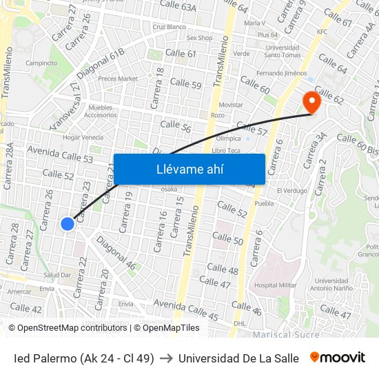 Ied Palermo (Ak 24 - Cl 49) to Universidad De La Salle map