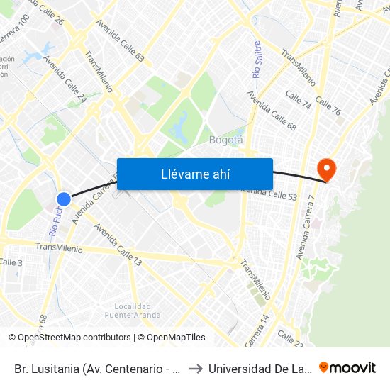 Br. Lusitania (Av. Centenario - Ak 68d) to Universidad De La Salle map