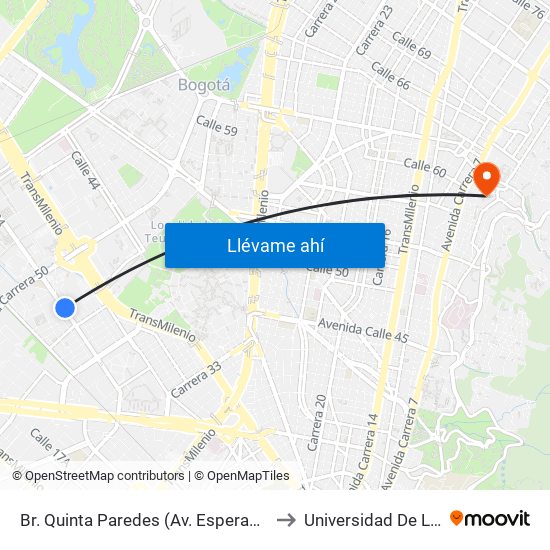 Br. Quinta Paredes (Av. Esperanza - Kr 45) to Universidad De La Salle map