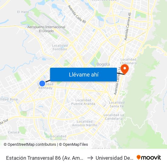 Estación Transversal 86 (Av. Américas - Kr 80c) to Universidad De La Salle map