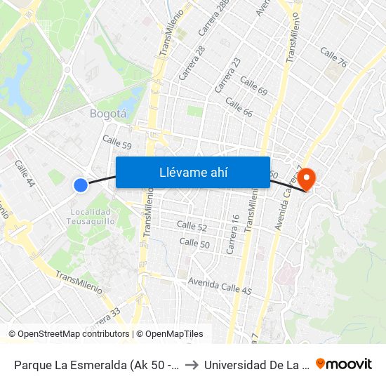 Parque La Esmeralda (Ak 50 - Cl 45) to Universidad De La Salle map