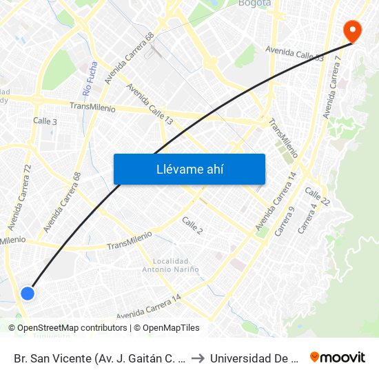 Br. San Vicente (Av. J. Gaitán C. - Cl 54 Sur) to Universidad De La Salle map