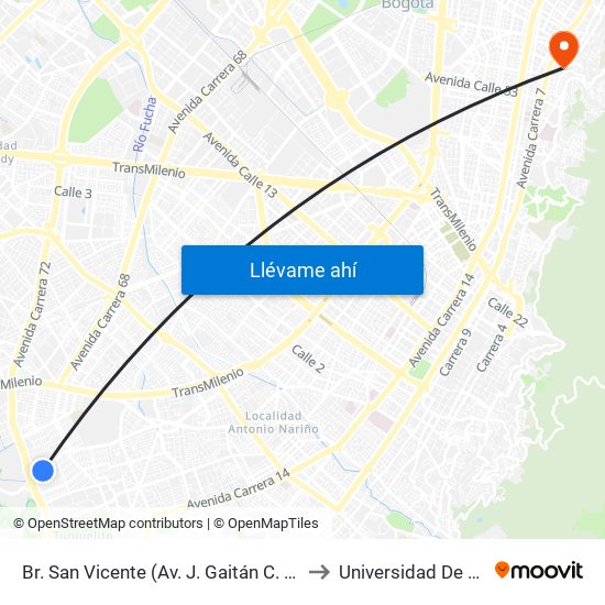 Br. San Vicente (Av. J. Gaitán C. - Cl 53b Sur) to Universidad De La Salle map