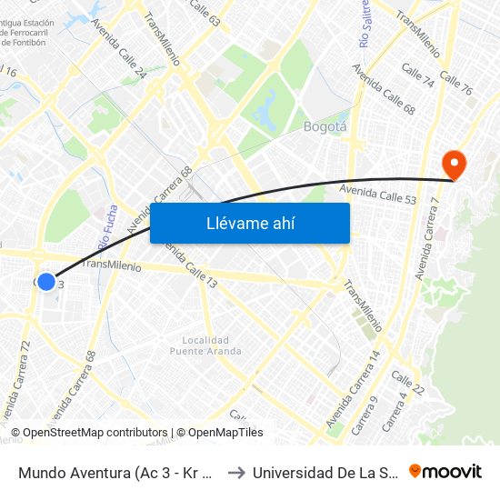 Mundo Aventura (Ac 3 - Kr 71c) to Universidad De La Salle map