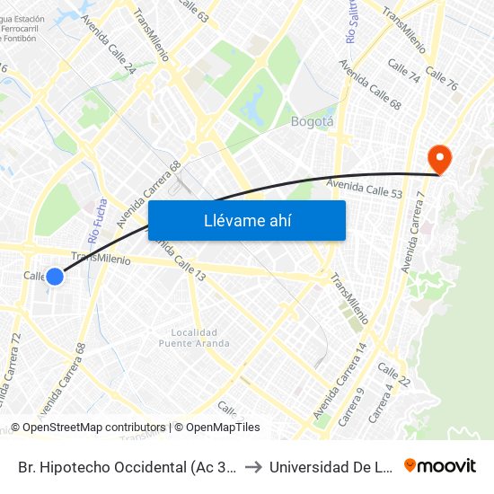 Br. Hipotecho Occidental (Ac 3 - Kr 70b) to Universidad De La Salle map