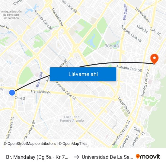 Br. Mandalay (Dg 5a - Kr 72a) to Universidad De La Salle map