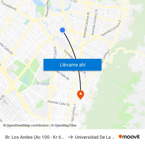 Br. Los Andes (Ac 100 - Kr 66) (B) to Universidad De La Salle map