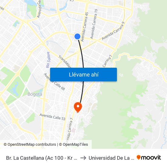 Br. La Castellana (Ac 100 - Kr 45) (A) to Universidad De La Salle map