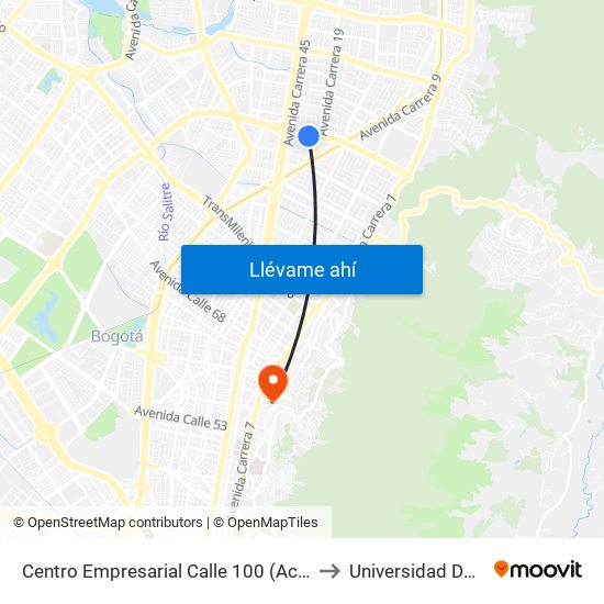 Centro Empresarial Calle 100 (Ac 100 - Tv 21) (C) to Universidad De La Salle map
