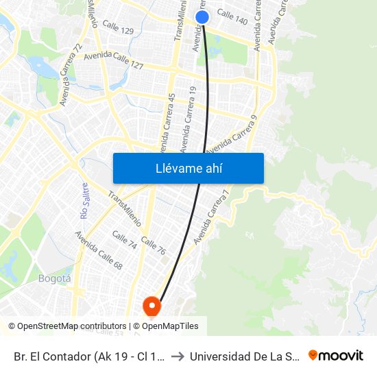 Br. El Contador (Ak 19 - Cl 135) to Universidad De La Salle map