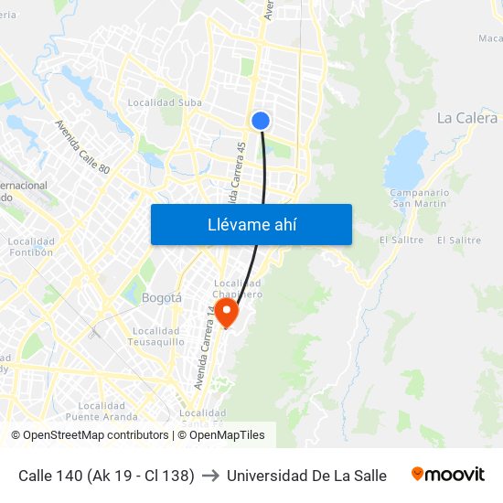 Calle 140 (Ak 19 - Cl 138) to Universidad De La Salle map