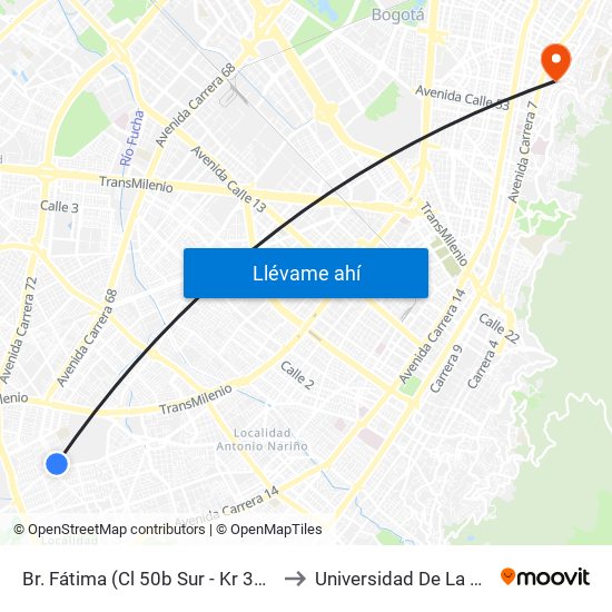 Br. Fátima (Cl 50b Sur - Kr 34) (A) to Universidad De La Salle map