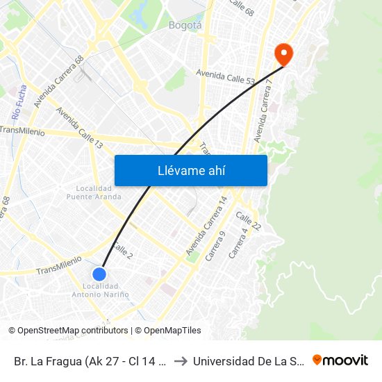 Br. La Fragua (Ak 27 - Cl 14 Sur) to Universidad De La Salle map