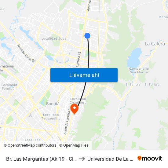 Br. Las Margaritas (Ak 19 - Cl 150) to Universidad De La Salle map