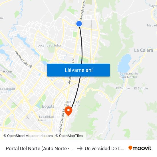 Portal Del Norte (Auto Norte - Cl 174a) to Universidad De La Salle map