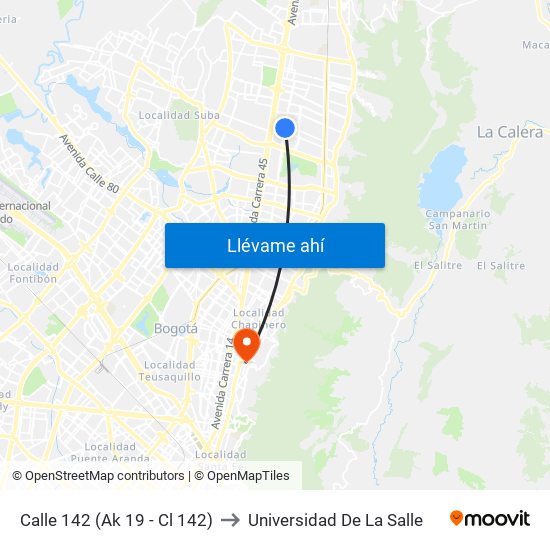 Calle 142 (Ak 19 - Cl 142) to Universidad De La Salle map