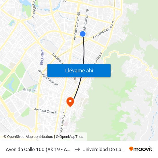 Avenida Calle 100 (Ak 19 - Ac 100) to Universidad De La Salle map