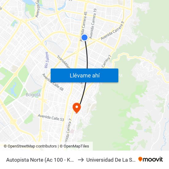 Autopista Norte (Ac 100 - Kr 21) to Universidad De La Salle map